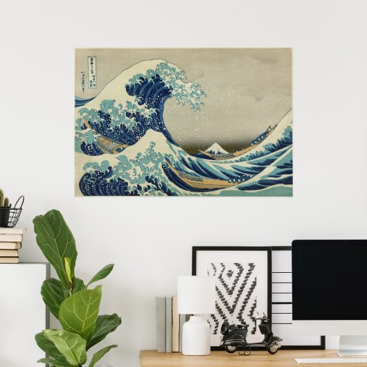 Great Wave langs Kanagawa Poster (Thuiskantoor)
