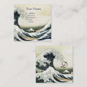 GREAT WAVE MONOGRAM Blauw Wit Vierkante Visitekaartje (Voorkant / Achterkant)