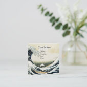 GREAT WAVE MONOGRAM Blauw Wit Vierkante Visitekaartje (Staand voorkant)