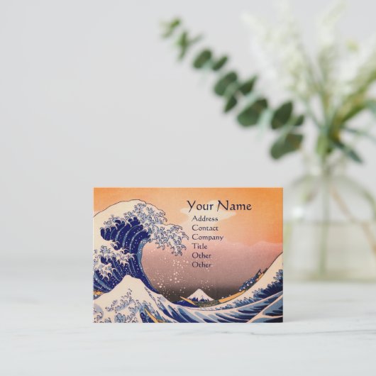 GREAT WAVE MONOGRAM Pearl Paper Visitekaartje (Staand voorkant)