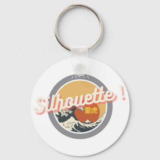 Great Wave & Neon Kanji – Retro Japanese Fuji Des Sleutelhanger (Voorkant)