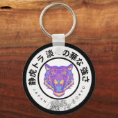 Great Wave & Neon Kanji – Retro Japanese Fuji Des Sleutelhanger (Achterkant)