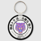 Great Wave & Neon Kanji – Retro Japanese Fuji Des Sleutelhanger (Achterkant)