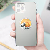 Great Wave & Neon Kanji – Retro Japanese Fuji Des Sticker (Telefoon)