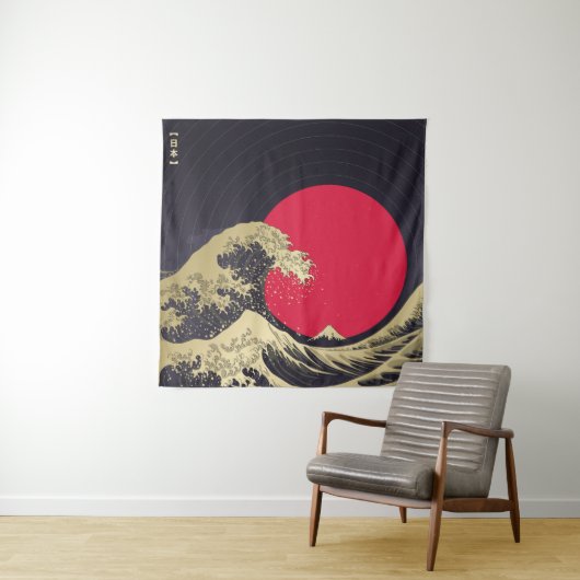 "Great Wave of kanagawa". Hokusai, Japanese wave i Wandkleed (In situ)