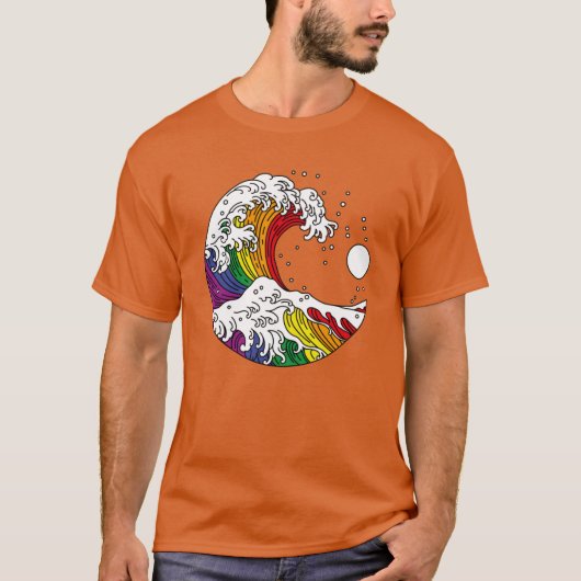 Great Wave of Kanagawa LGBTQ Pride Rainbow Flag vi T-shirt (Voorkant)