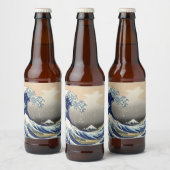 Great Wave off Kanagawa & Mount Fuji Japan Zee Bier Etiket (Flessen)