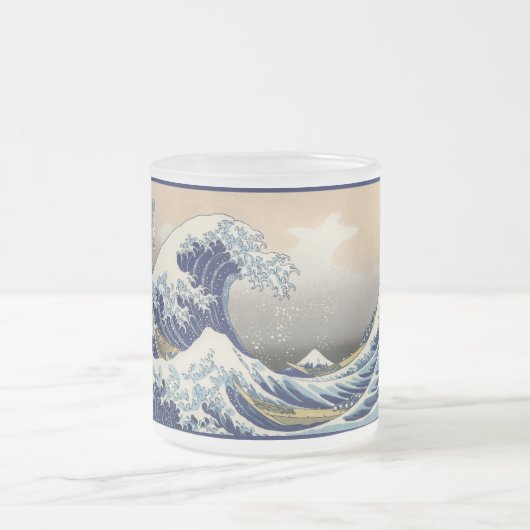 Great Wave off Kanagawa & Mount Fuji Japan Zee Matglas Koffiemok (Center)