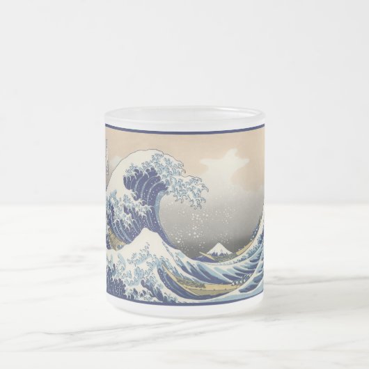 Great Wave off Kanagawa & Mount Fuji Japan Zee Matglas Koffiemok (Center)
