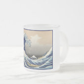 Great Wave off Kanagawa & Mount Fuji Japan Zee Matglas Koffiemok (Voorkant rechts)