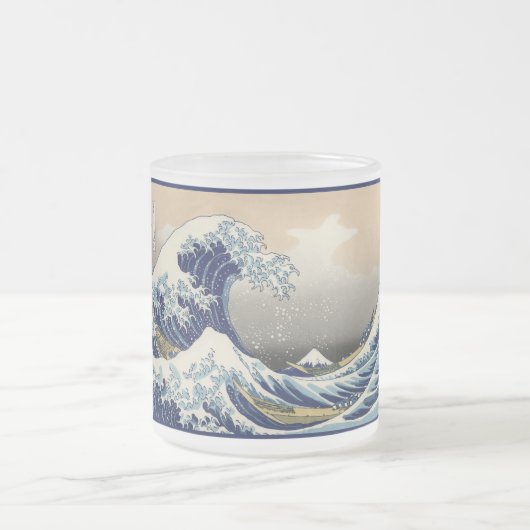 Great Wave off Kanagawa & Mount Fuji Japan Zee Matglas Koffiemok (Center)