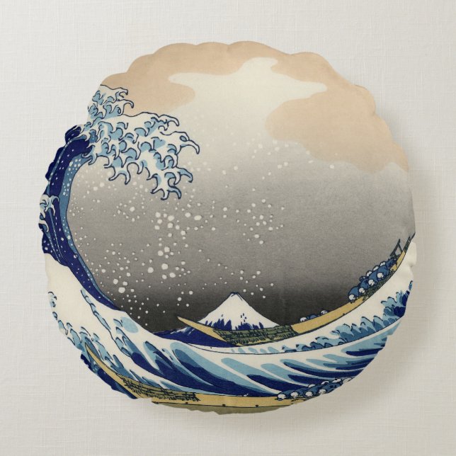 Great Wave off Kanagawa & Mount Fuji Japan Zee Rond Kussen (Voorkant)