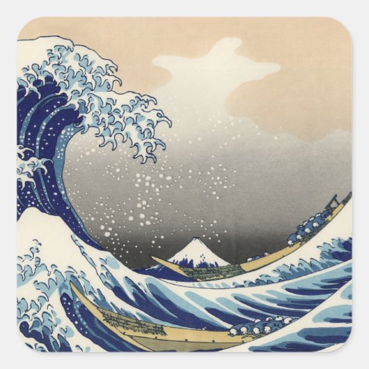 Great Wave off Kanagawa & Mount Fuji Japan Zee Vierkante Sticker (Voorkant)
