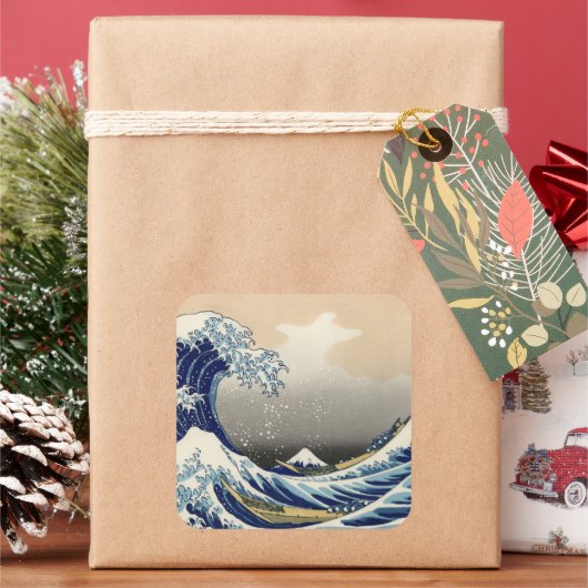 Great Wave off Kanagawa & Mount Fuji Japan Zee Vierkante Sticker (Feestdagen)