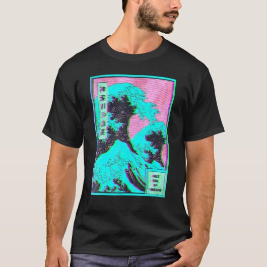Great Wave off Kanagawa Vaporwave Glitch Aesthetic T-shirt (Voorkant)