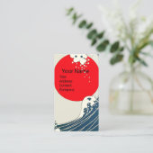 GREAT WAVE, RED SUN Blauw Wit Nautisch Monogram Visitekaartje (Staand voorkant)