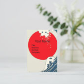 GREAT WAVE, RED SUN Blauw Wit Nautisch Monogram Visitekaartje (Staand voorkant)