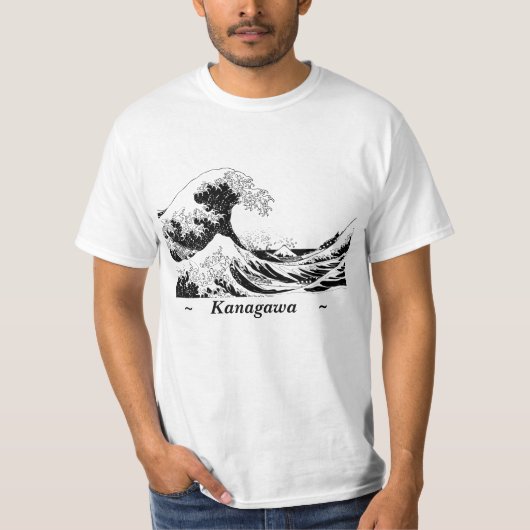 "Great Wave" T-Shirt, zwart en wit, L T-shirt (Voorkant)