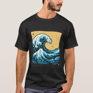 Great Wave Under a Yellow Sky. Vector graphic. T-shirt