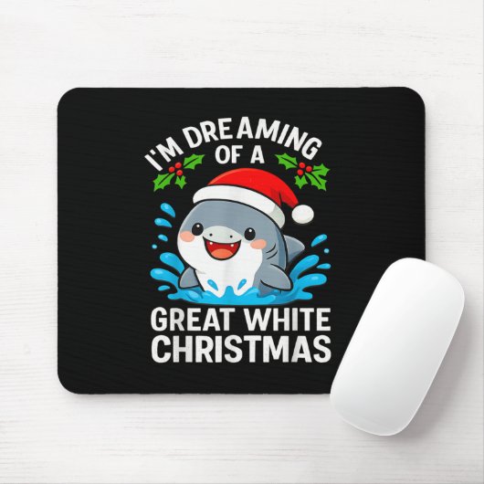 Great White Christmas Shark Funny Santa Holiday Pu Muismat (Met muis)