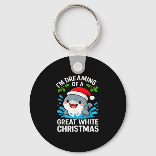 Great White Christmas Shark Funny Santa Holiday Pu Sleutelhanger (Voorkant)