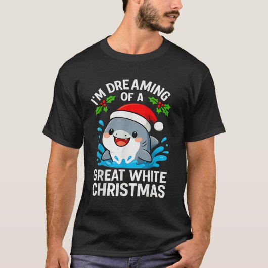 Great White Christmas Shark Funny Santa Holiday Pu T-shirt (Voorkant)