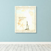 Great White Egret Coastal Beach - Waterverf Art Canvas Afdruk (Insitu (Houten vloer))
