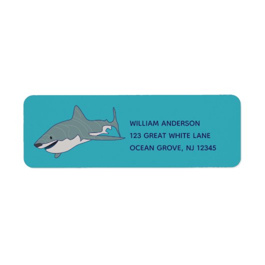 Great White Shark Aqua Blue retouradres Etiket (Voorkant)