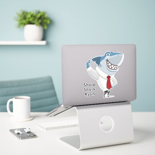 Great White Shark Kantoor Clothes Cartoon Voeg naa Sticker (Laptop op bureau)