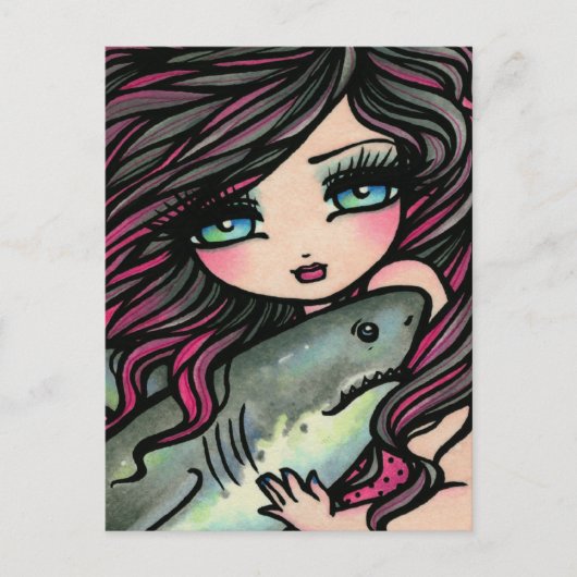 Great White Shark Mermaid Fantasy Art Briefkaart (Voorkant)