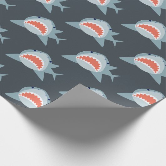Great White Shark Pattern Navy Blue Cadeaupapier (Hoek)