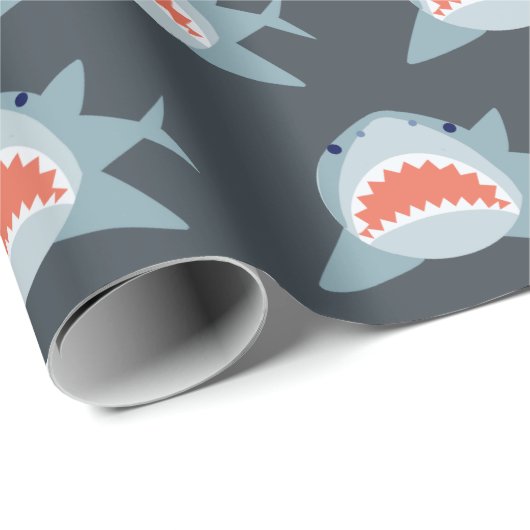 Great White Shark Pattern Navy Blue Cadeaupapier (Rol Hoek)
