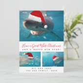 Great White Shark Red Script Multi Photo Collage Feestdagenkaart (Staand voorkant)