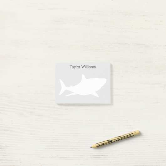Great White Shark Silhouette met Jouw naam Post-it® Notes (Op bureau)