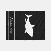 Great White Shark Silhouette met naam op zwart Fleece Deken (Voorkant (Horizontaal))