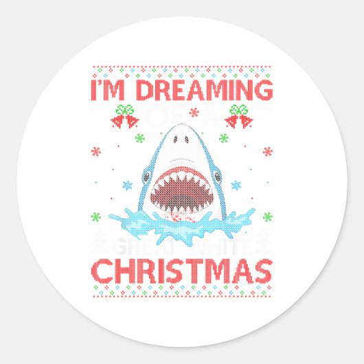 Great White Shark Ugly Xmas Sweater Shark Fishing  Ronde Sticker (Voorkant)