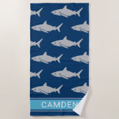 Great White Sharks Navy Blue Custom Name Strandlaken (Voorkant)