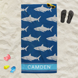 Great White Sharks Navy Blue Custom Name Strandlaken