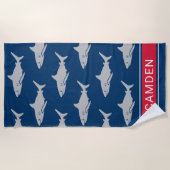 Great White Sharks Navy Red Naam Strandlaken (Voorkant)