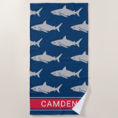 Great White Sharks Navy Red Naam Strandlaken (Voorkant)