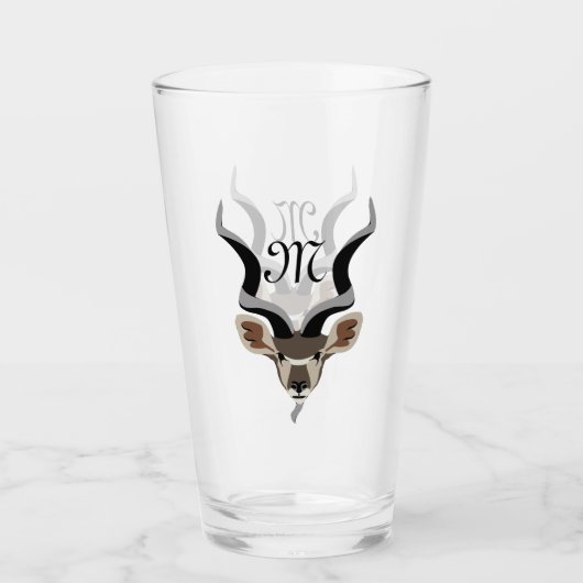 Greater Kudu Head geïllustreerd Monogram Glas (Voorkant)
