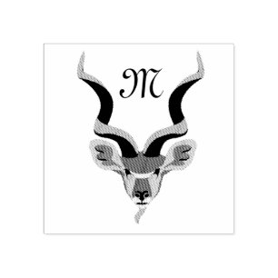 Greater Kudu Head geïllustreerd Monogram Rubberstempel