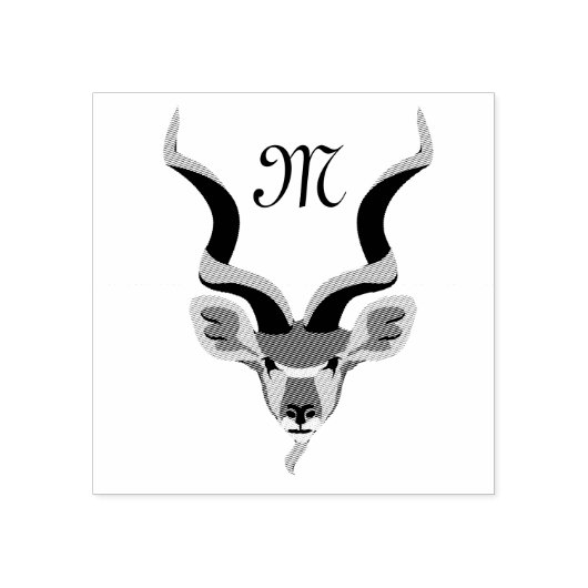 Greater Kudu Head geïllustreerd Monogram Rubberstempel (Afrduk)
