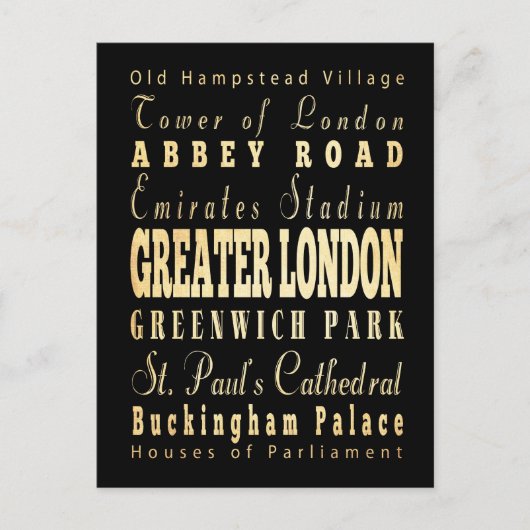Greater London City of England Typografie Briefkaart (Voorkant)