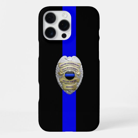 Greater Love Police Badge Thin Blue Line iPhone Hoesje (Achterkant)