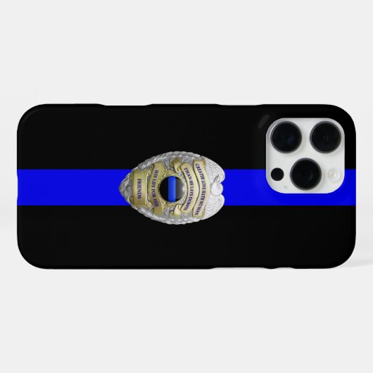 Greater Love Police Badge Thin Blue Line iPhone Hoesje (Achterkant horizontaal)