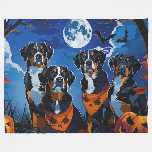 Greater Swiss Halloween Spooky Fleece Deken (Voorkant (Horizontaal))