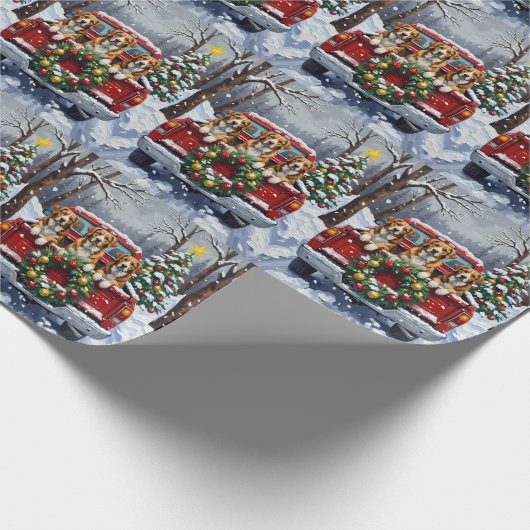 Greater Swiss Mountain Dog Christmas Red Truck Cadeaupapier (Hoek)