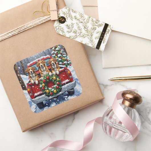 Greater Swiss Mountain Dog Christmas Red Truck Vierkante Sticker (Geschenken)