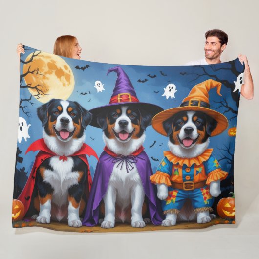 Greater Swiss Mountain Dog Pumpkin Halloween Grapp Fleece Deken (In situ)